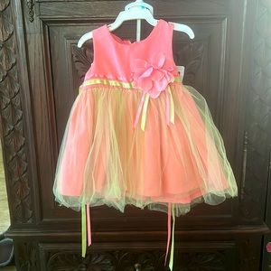 Pink & green Bonnie Baby infant dress, 6/9 months with matching diaper cover.